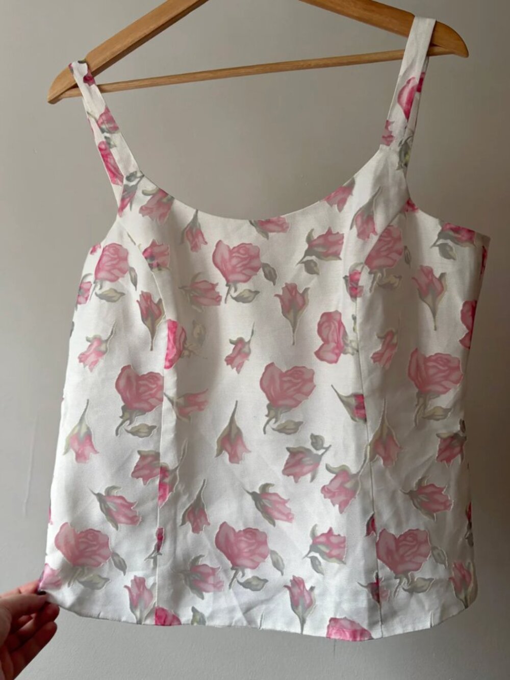 1990s Pink & White Linen Floral Camisole